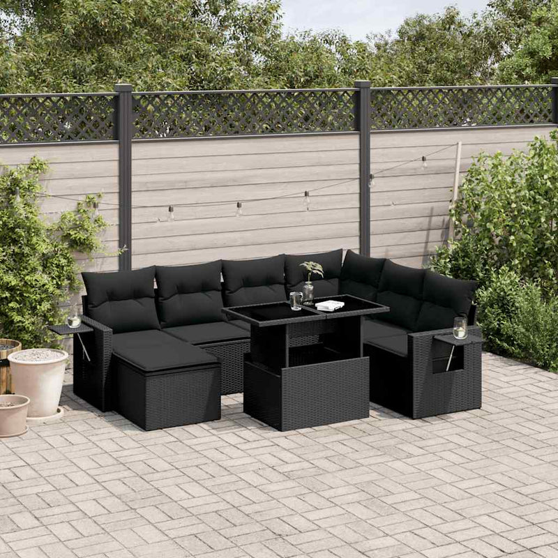 vidaXL 9 Piece Garden Sofa Set with Cushions Black Poly Rattan