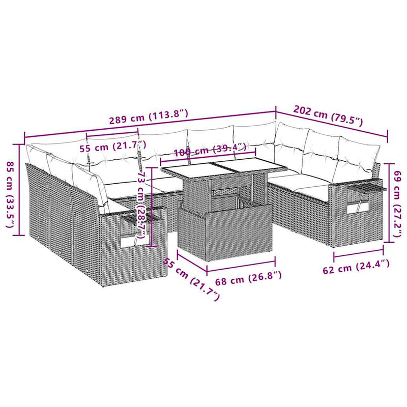 vidaXL 10 Piece Garden Sofa Set with Cushions Black Poly Rattan
