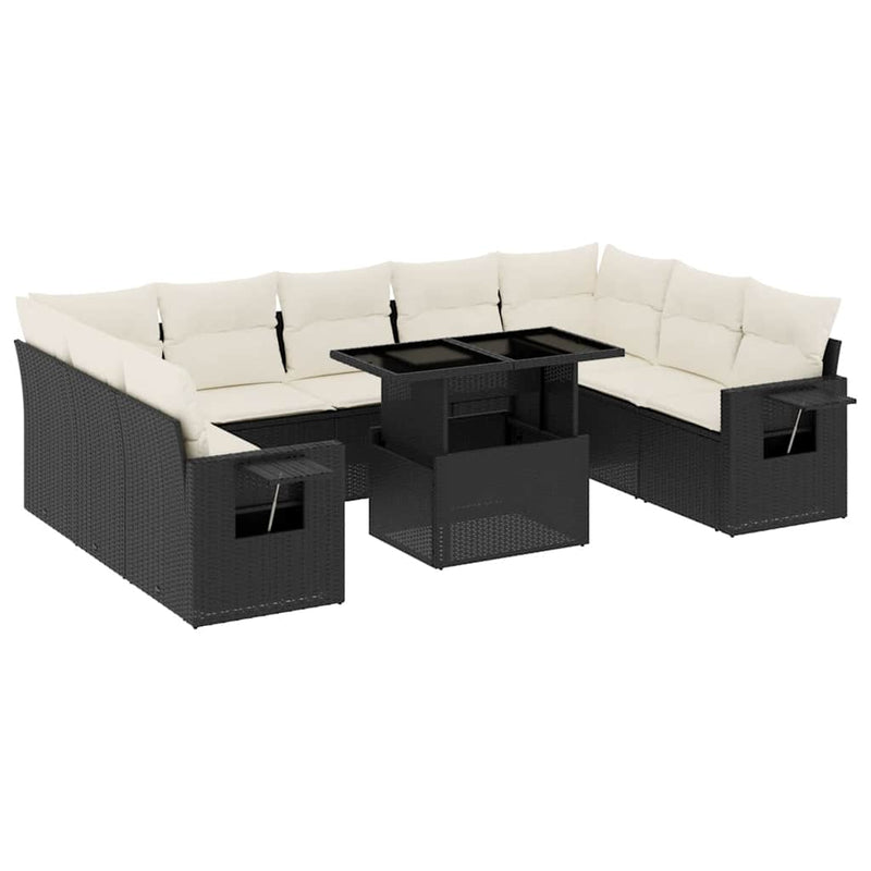 vidaXL 10 Piece Garden Sofa Set with Cushions Black Poly Rattan