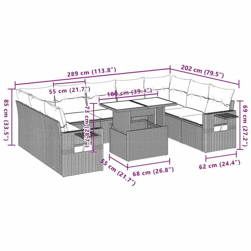 vidaXL 10 Piece Garden Sofa Set with Cushions Black Poly Rattan