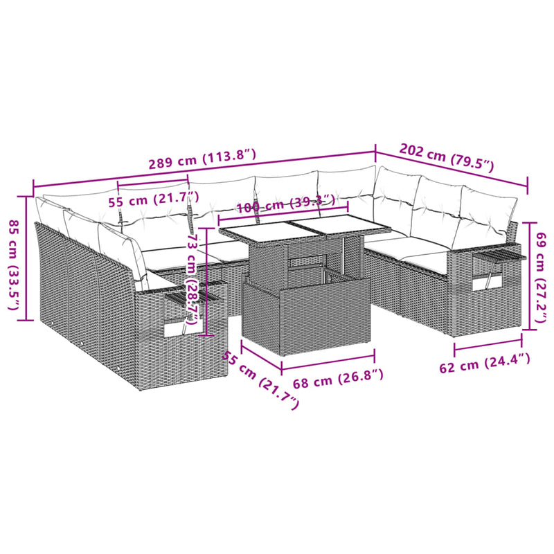 vidaXL 10 Piece Garden Sofa Set with Cushions Grey Poly Rattan