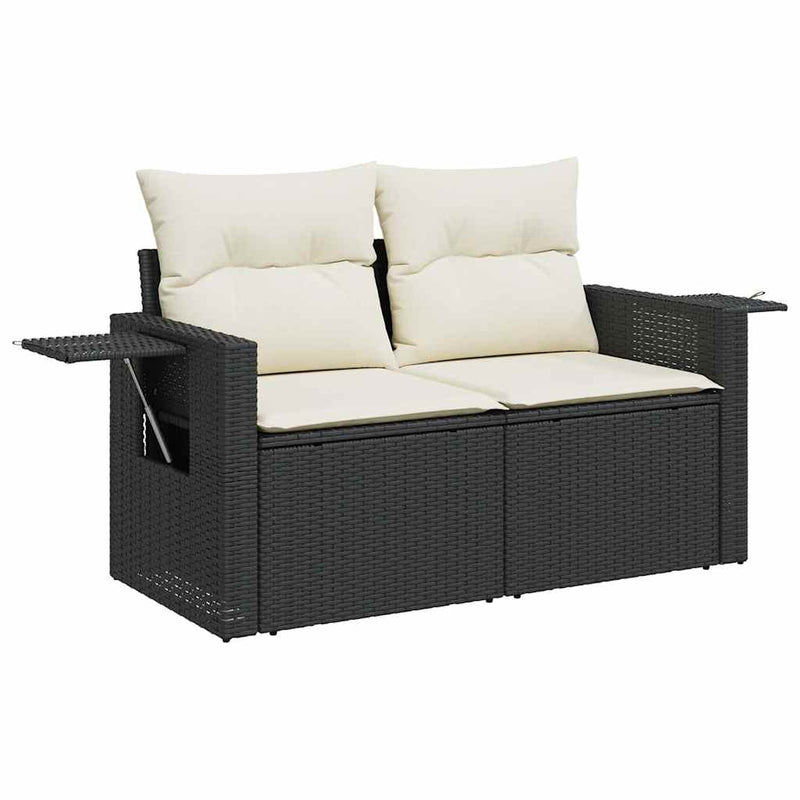 vidaXL 10 Piece Garden Sofa Set with Cushions Black Poly Rattan