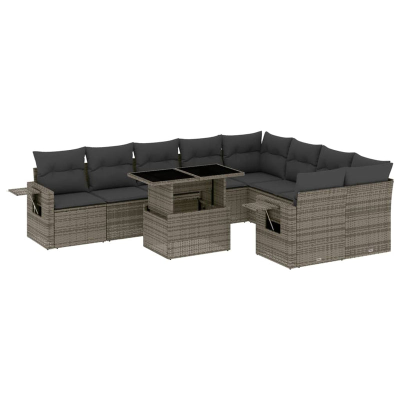 vidaXL 10 Piece Garden Sofa Set with Cushions Grey Poly Rattan