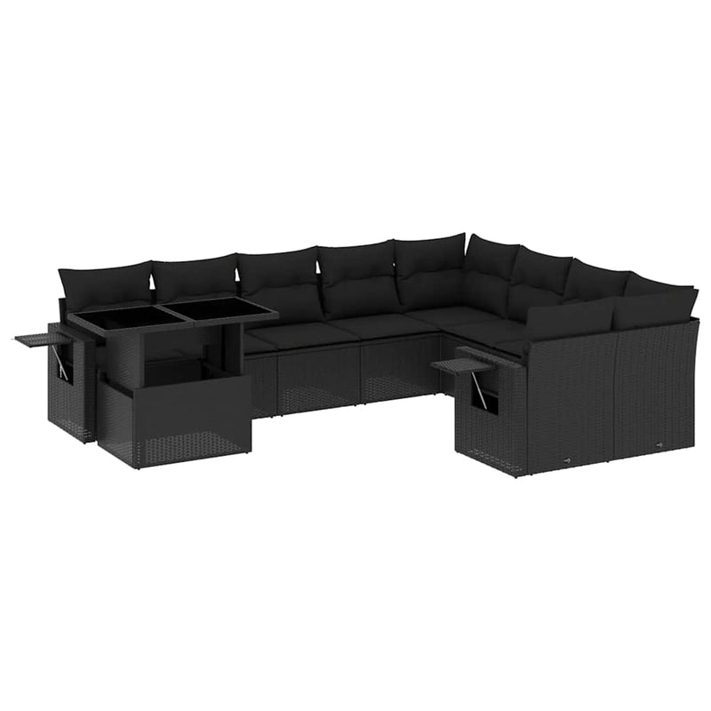 vidaXL 10 Piece Garden Sofa Set with Cushions Black Poly Rattan