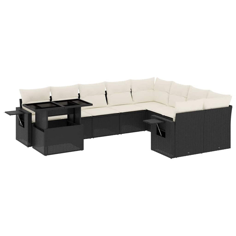 vidaXL 10 Piece Garden Sofa Set with Cushions Black Poly Rattan