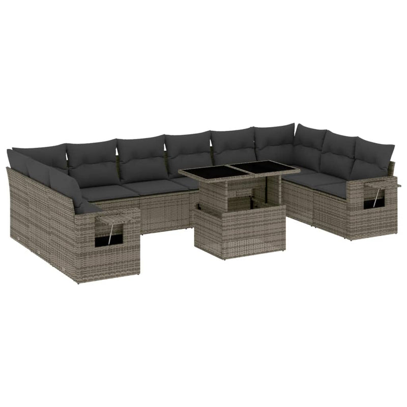 11 Piece Garden Sofa Set with Cushions Grey Poly Rattan