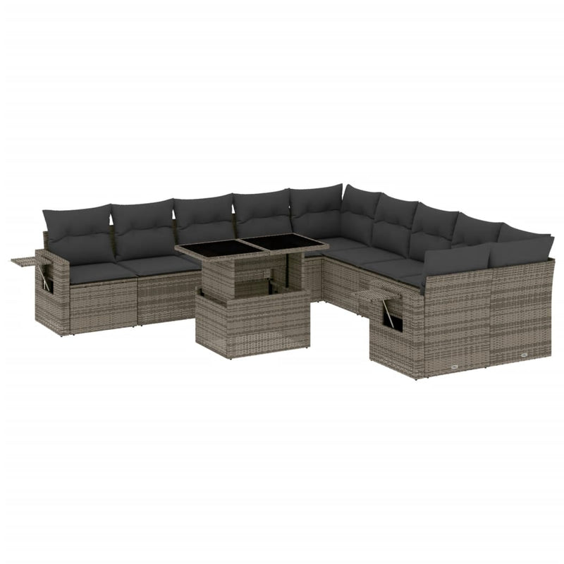 vidaXL 11 Piece Garden Sofa Set with Cushions Grey Poly Rattan
