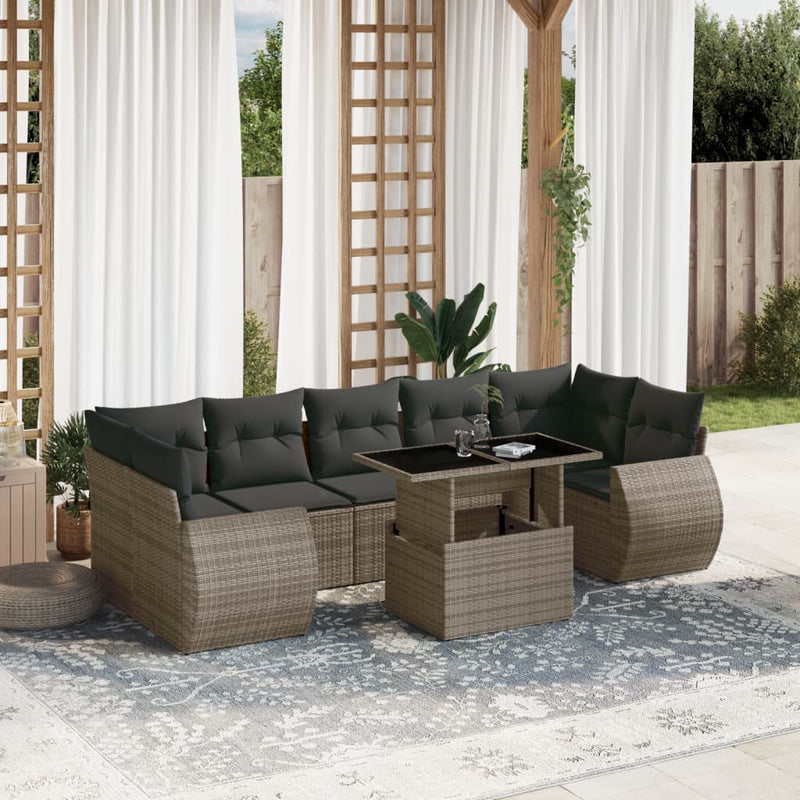 vidaXL 8 Piece Garden Sofa Set with Cushions Grey Poly Rattan