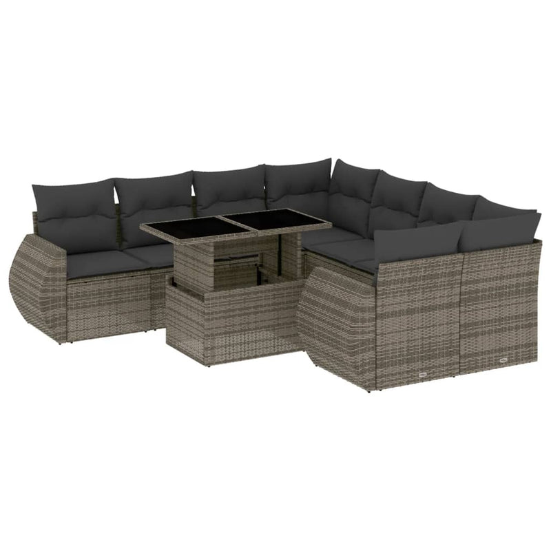 vidaXL 9 Piece Garden Sofa Set with Cushions Grey Poly Rattan