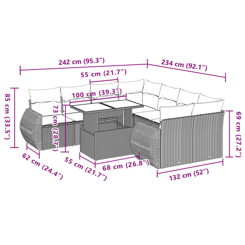 vidaXL 9 Piece Garden Sofa Set with Cushions Grey Poly Rattan