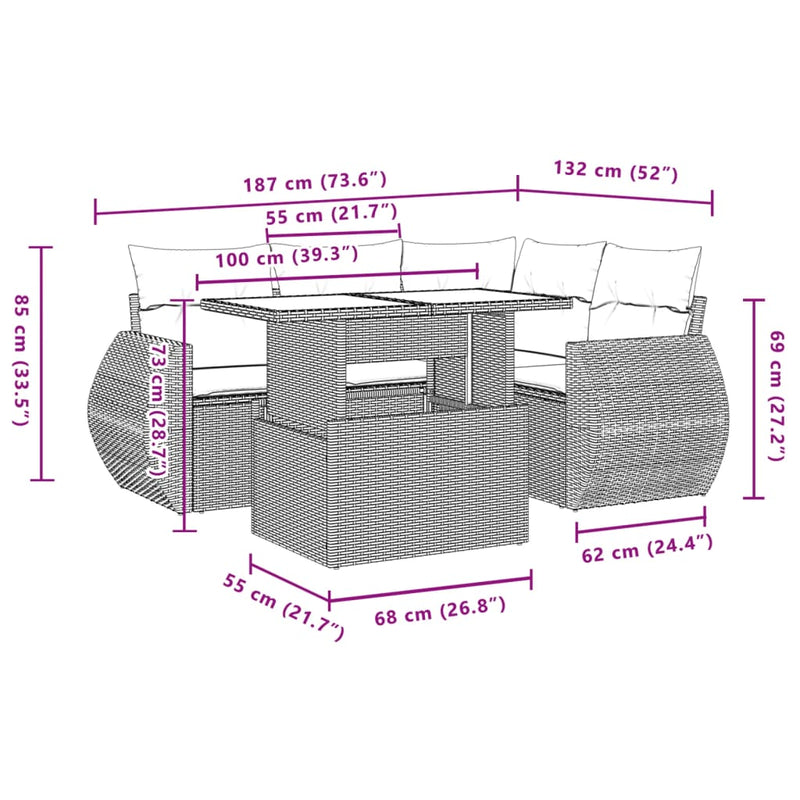 vidaXL 5 Piece Garden Sofa Set with Cushions Grey Poly Rattan