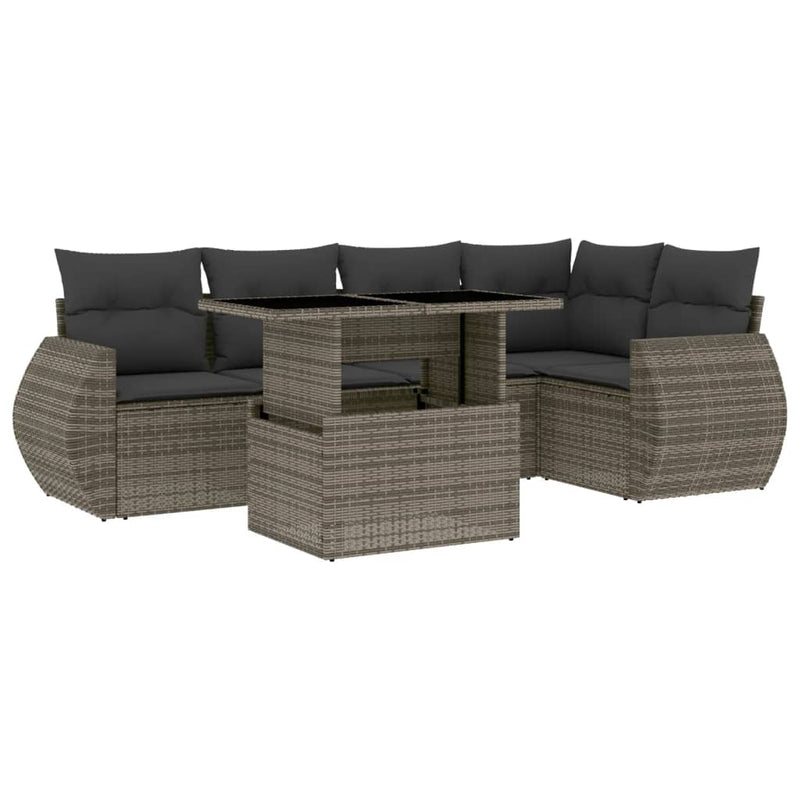 vidaXL 6 Piece Garden Sofa Set with Cushions Grey Poly Rattan