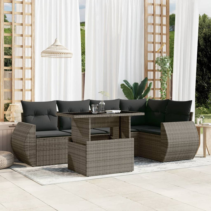 vidaXL 6 Piece Garden Sofa Set with Cushions Grey Poly Rattan