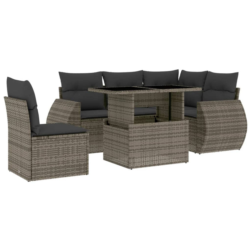 vidaXL 6 Piece Garden Sofa Set with Cushions Grey Poly Rattan