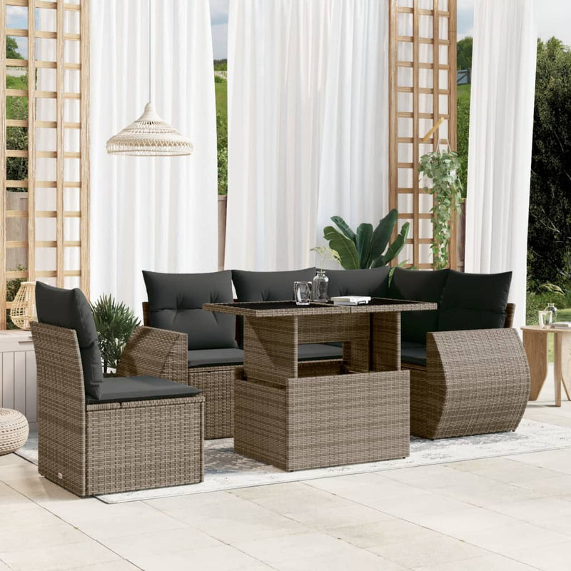 vidaXL 6 Piece Garden Sofa Set with Cushions Grey Poly Rattan