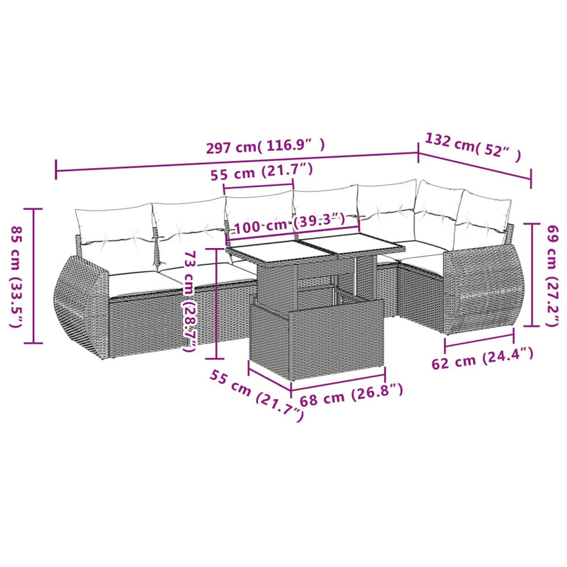 vidaXL 7 Piece Garden Sofa Set with Cushions Grey Poly Rattan