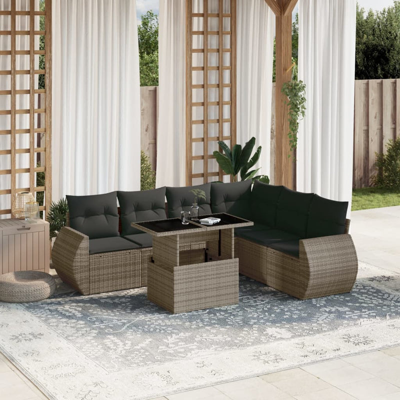 vidaXL 7 Piece Garden Sofa Set with Cushions Grey Poly Rattan