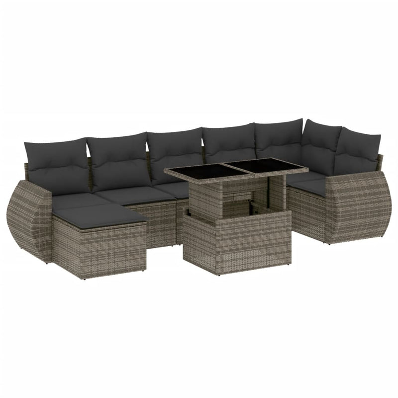 8 Piece Garden Sofa Set with Cushions Grey Poly Rattan