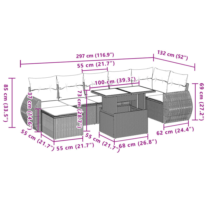 vidaXL 8 Piece Garden Sofa Set with Cushions Grey Poly Rattan