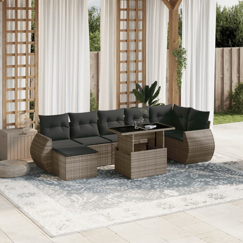 vidaXL 8 Piece Garden Sofa Set with Cushions Grey Poly Rattan