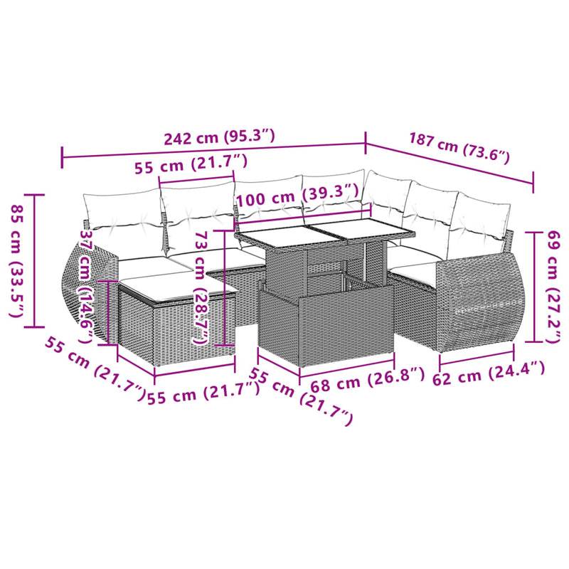 vidaXL 8 Piece Garden Sofa Set with Cushions Grey Poly Rattan
