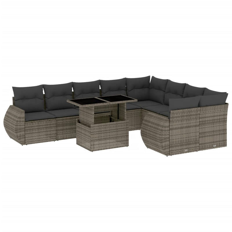vidaXL 10 Piece Garden Sofa Set with Cushions Grey Poly Rattan