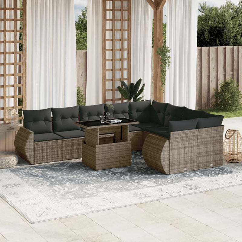 vidaXL 10 Piece Garden Sofa Set with Cushions Grey Poly Rattan