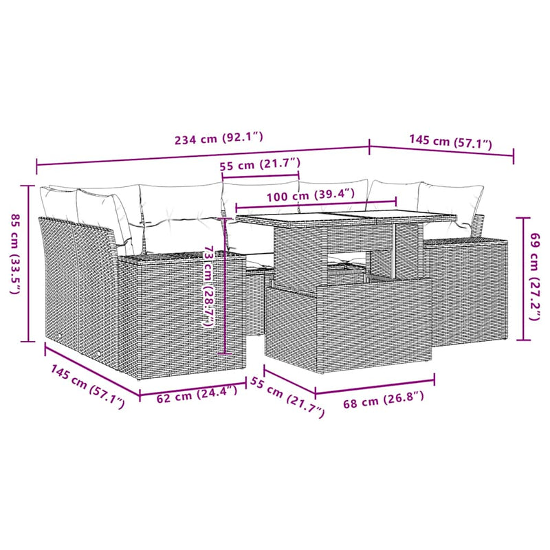 vidaXL 7 Piece Garden Sofa Set with Cushions Black Poly Rattan