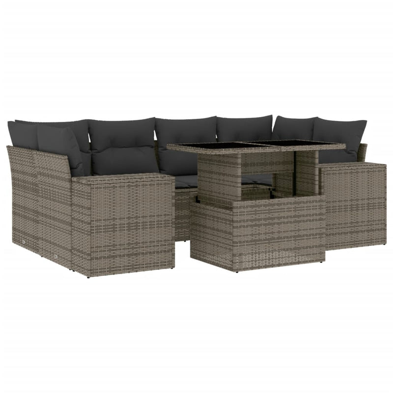 7 Piece Garden Sofa Set with Cushions Grey Poly Rattan