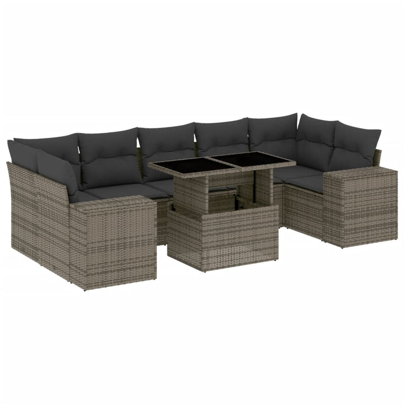 8 Piece Garden Sofa Set with Cushions Grey Poly Rattan