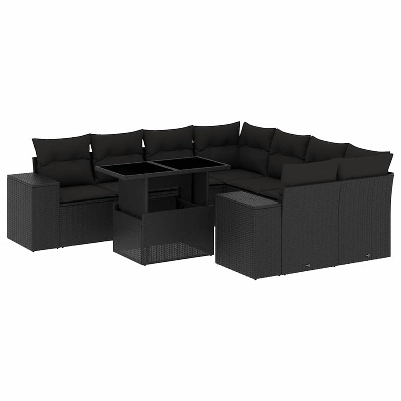 vidaXL 9 Piece Garden Sofa Set with Cushions Black Poly Rattan