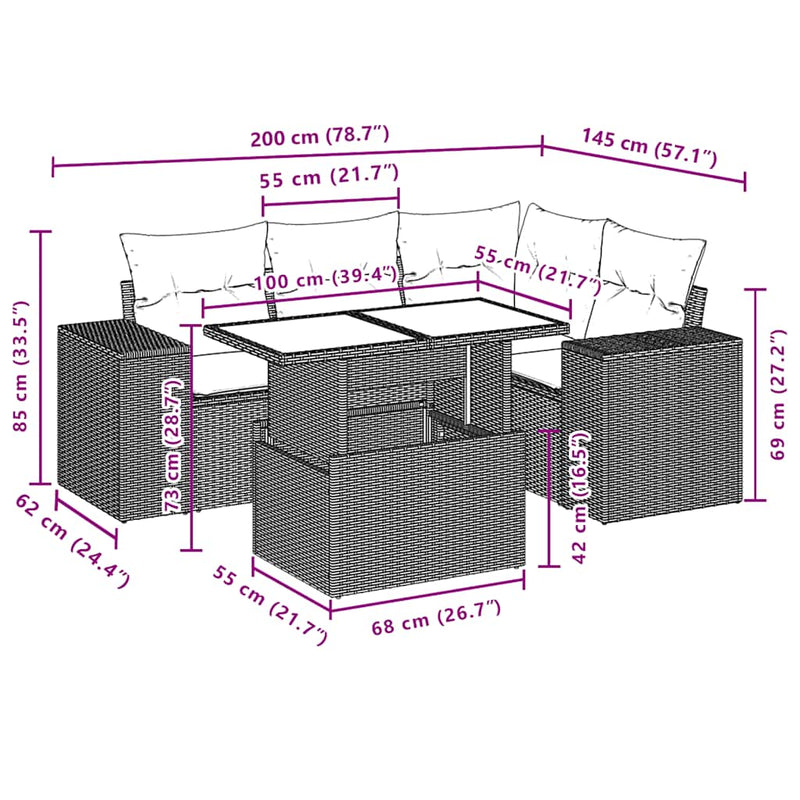 vidaXL 5 Piece Garden Sofa Set with Cushions Black Poly Rattan
