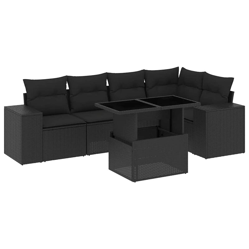 vidaXL 6 Piece Garden Sofa Set with Cushions Black Poly Rattan