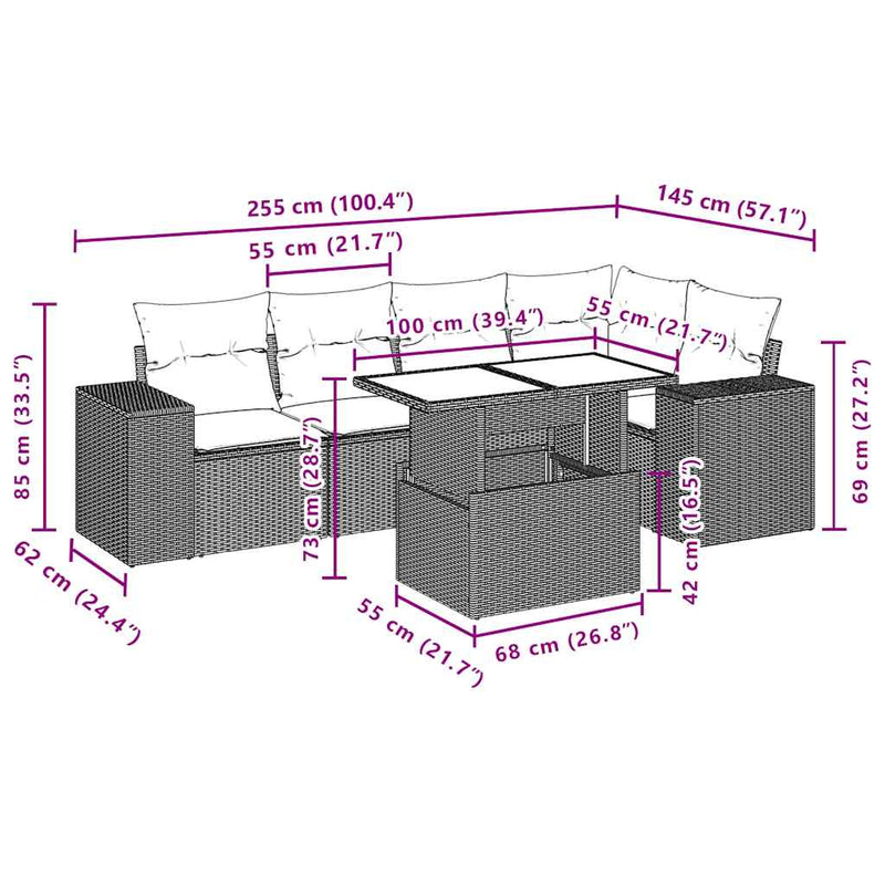 vidaXL 6 Piece Garden Sofa Set with Cushions Black Poly Rattan