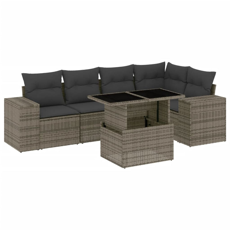 6 Piece Garden Sofa Set with Cushions Grey Poly Rattan