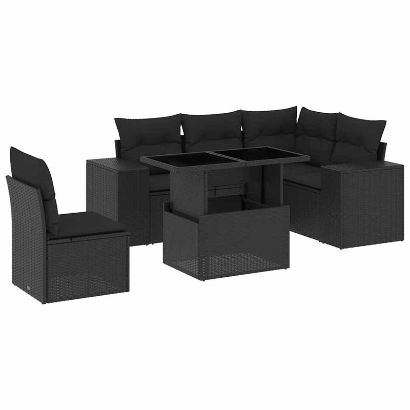 vidaXL 6 Piece Garden Sofa Set with Cushions Black Poly Rattan
