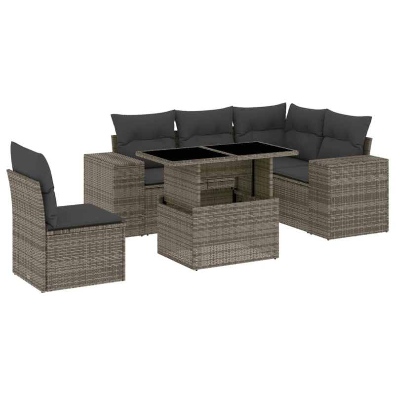 6 Piece Garden Sofa Set with Cushions Grey Poly Rattan