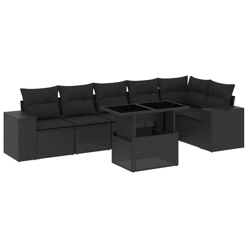vidaXL 7 Piece Garden Sofa Set with Cushions Black Poly Rattan