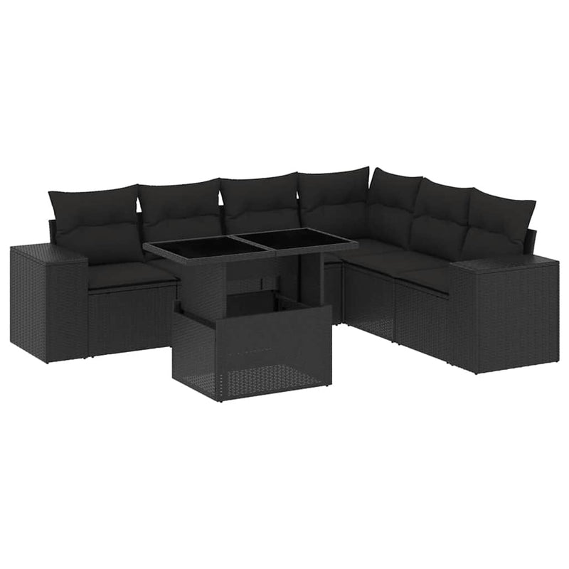 vidaXL 7 Piece Garden Sofa Set with Cushions Black Poly Rattan