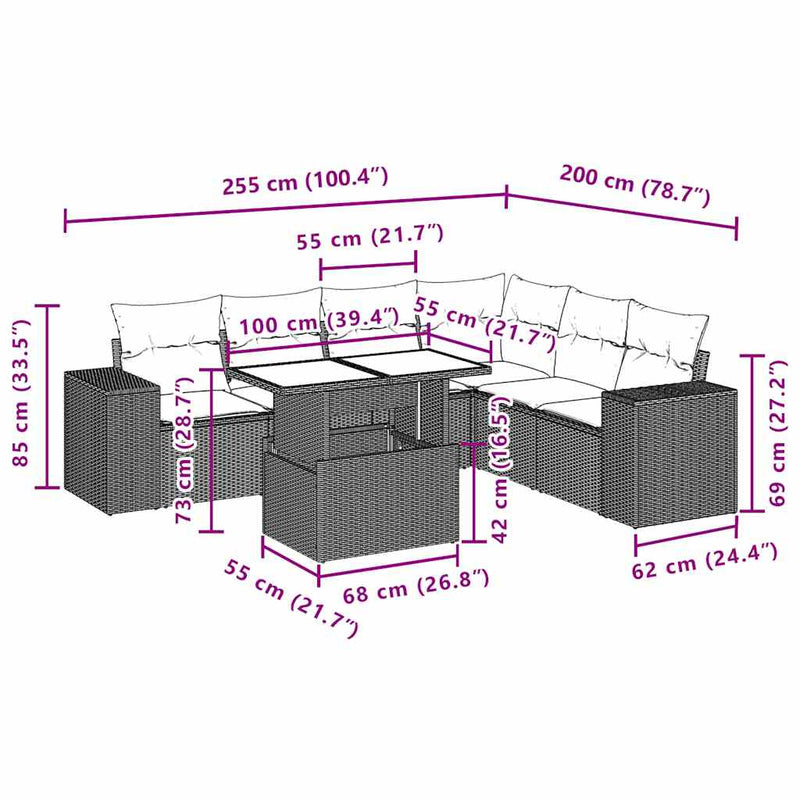 vidaXL 7 Piece Garden Sofa Set with Cushions Black Poly Rattan