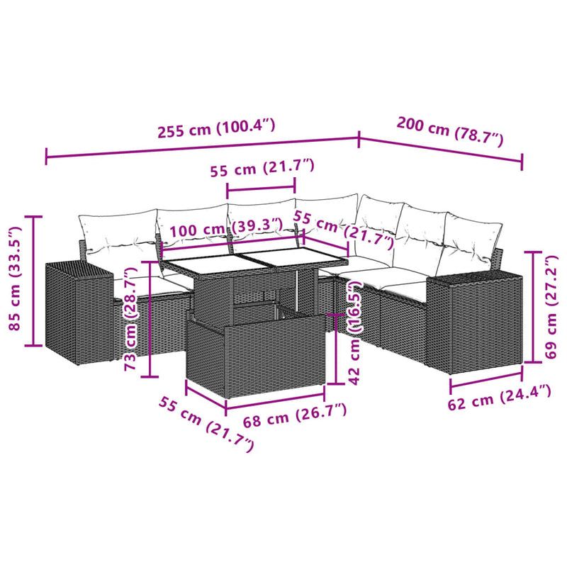 7 Piece Garden Sofa Set with Cushions Grey Poly Rattan