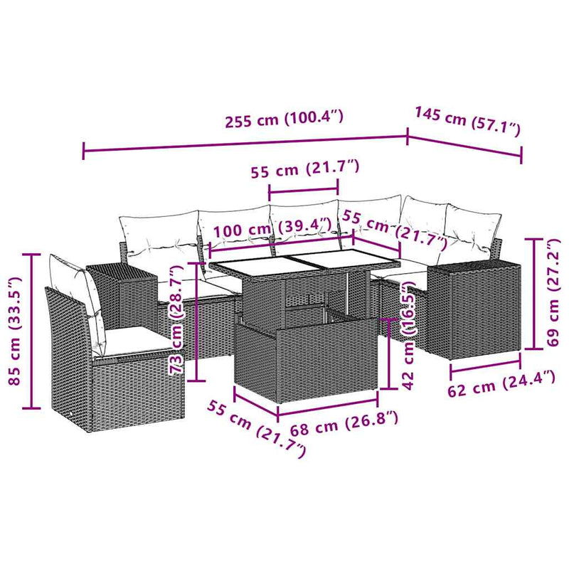 vidaXL 7 Piece Garden Sofa Set with Cushions Black Poly Rattan