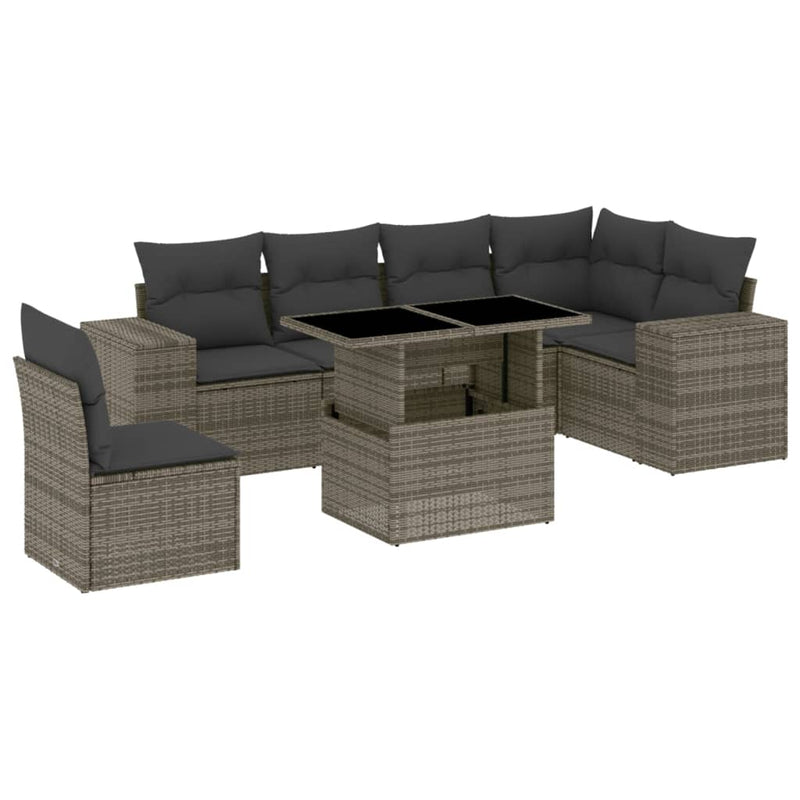 7 Piece Garden Sofa Set with Cushions Grey Poly Rattan