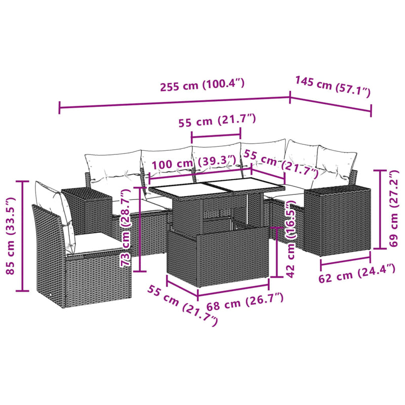 7 Piece Garden Sofa Set with Cushions Grey Poly Rattan