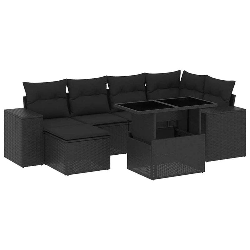 vidaXL 7 Piece Garden Sofa Set with Cushions Black Poly Rattan