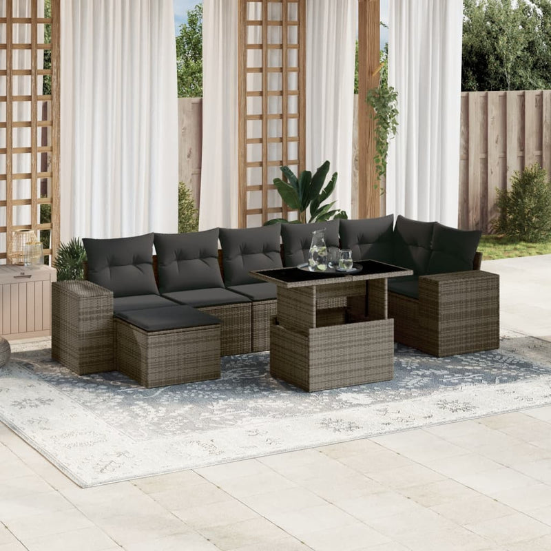 8 Piece Garden Sofa Set with Cushions Grey Poly Rattan