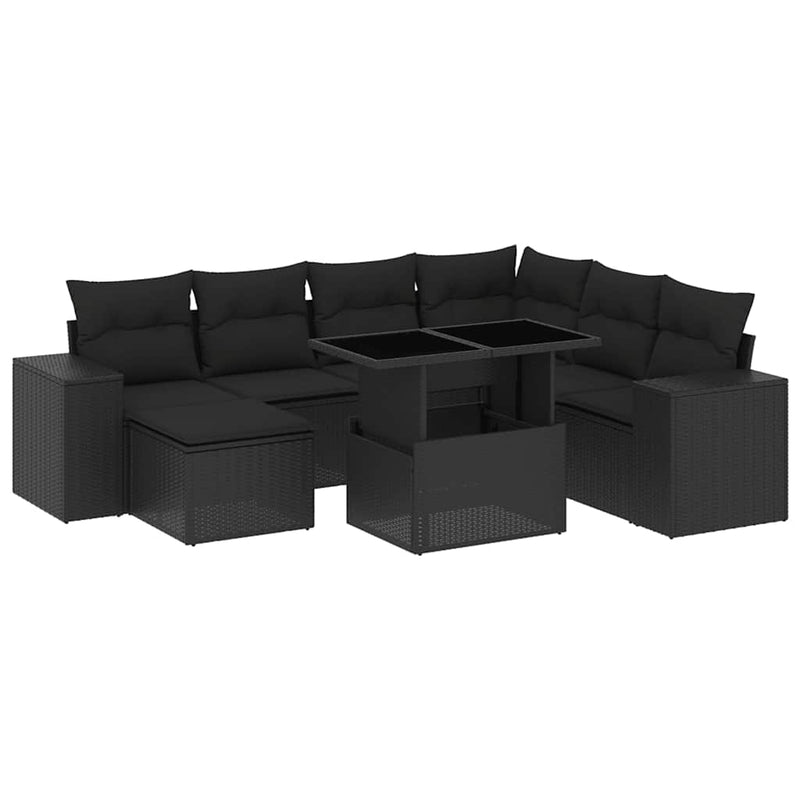 vidaXL 8 Piece Garden Sofa Set with Cushions Black Poly Rattan