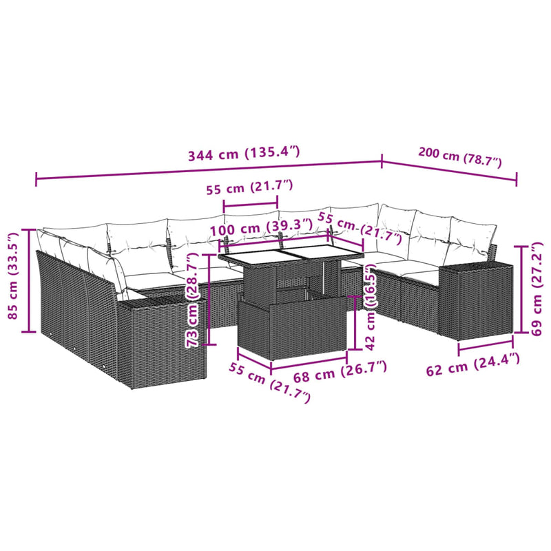 vidaXL 11 Piece Garden Sofa Set with Cushions Black Poly Rattan