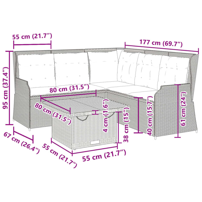 vidaXL 4 Piece Garden Lounge Set with Cushions Grey Poly Rattan