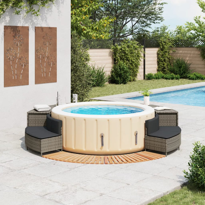 vidaXL Hot Tub Surround Grey Poly Rattan and Solid Wood Acacia